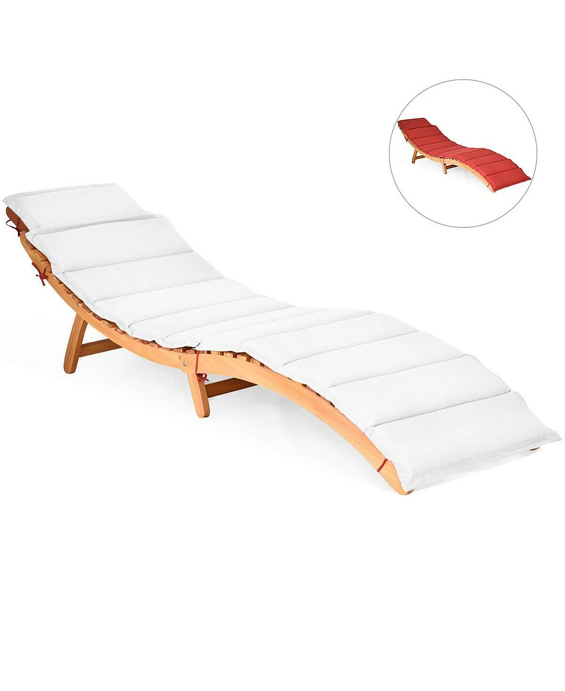 Gymax 2PCS Outdoor Folding Chaise Eucalyptus Lounge Chair w/ Double-sided Cushion
