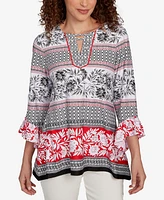 Ruby Rd. Petite Tropical Motif Stripe Puff Print Knit Top