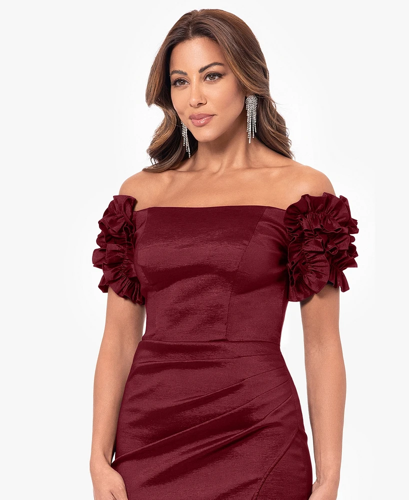 Xscape Petites Straight-Neckline Long Sheath Dress