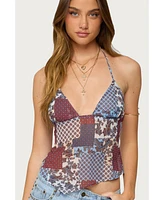 Edikted Women's Mixed Patchwork Backless Halter Top