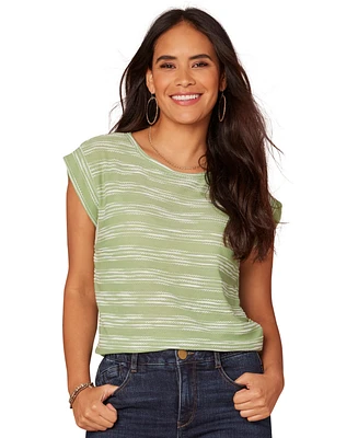 Democracy Petite Embroidered Knit Cap-Sleeve Top