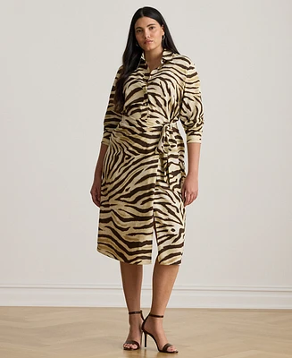 Lauren Ralph Plus Zebra-Print Tie-Front Crepe Shirtdress