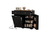 Slickblue Tilt Out Trash Can Cabinet with Outlets and Adjustable Shelf