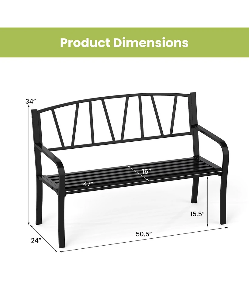 Gymax 50.5'' Patio Metal Bench w/ Curved Armrests & Minimalist Backrest for Backyard