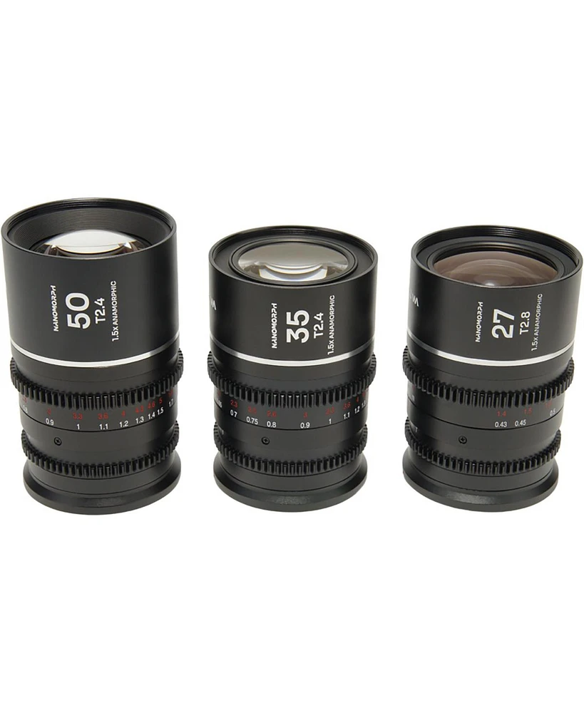 Venus Laowa Nanomorph S35 Prime 3-Lens Bundle with 35mm, 50mm T2.4 and 27mm T2.8 Anamorphic Lens for Fuji X, Silver Flare