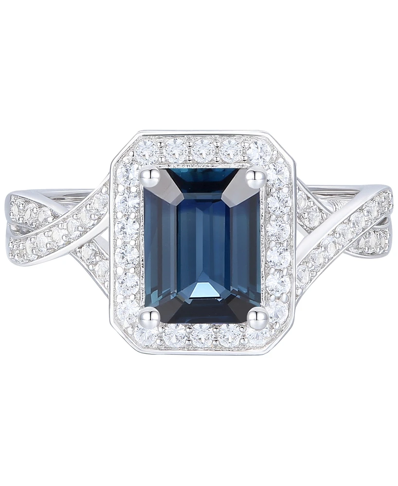 Sapphire (1-3/4 ct. t.w.) & Diamond (3/8 ct. t.w.) Halo Twist Ring in 14k White Gold