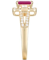 Ruby (1 ct. t.w.) & Diamond (3/8 ct. t.w.) Halo Link Ring in 10k Gold