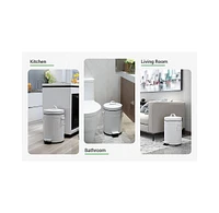 3.2 Gal./12-Liter and 0.8 Gal./3 Liter Old Time Style Round White Metal Step-on Trash Can Set