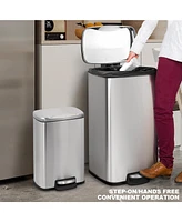 8 Gal./30 Liter and 1.3 Gal./5 Liter Rectangular Stainless Steel Step-on Trash Can Set for Kitchen and Bathroom