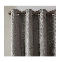 Mirage Knitted Jacquard Damask Total blackout curtains for bedroom, Silver grommet top fit up to 1.25 inches rod Single Curtain Panel for Living Room