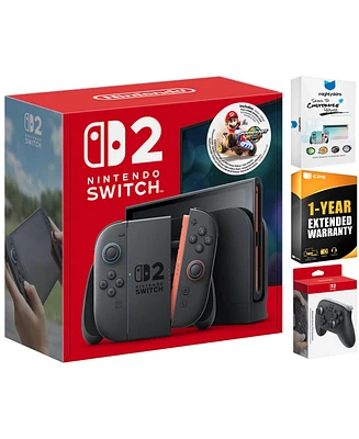 Nintendo Switch 2 Mario Kart World Bundle with Pro Controller, MightySkins Code and 1 Cps Year Extended Warranty