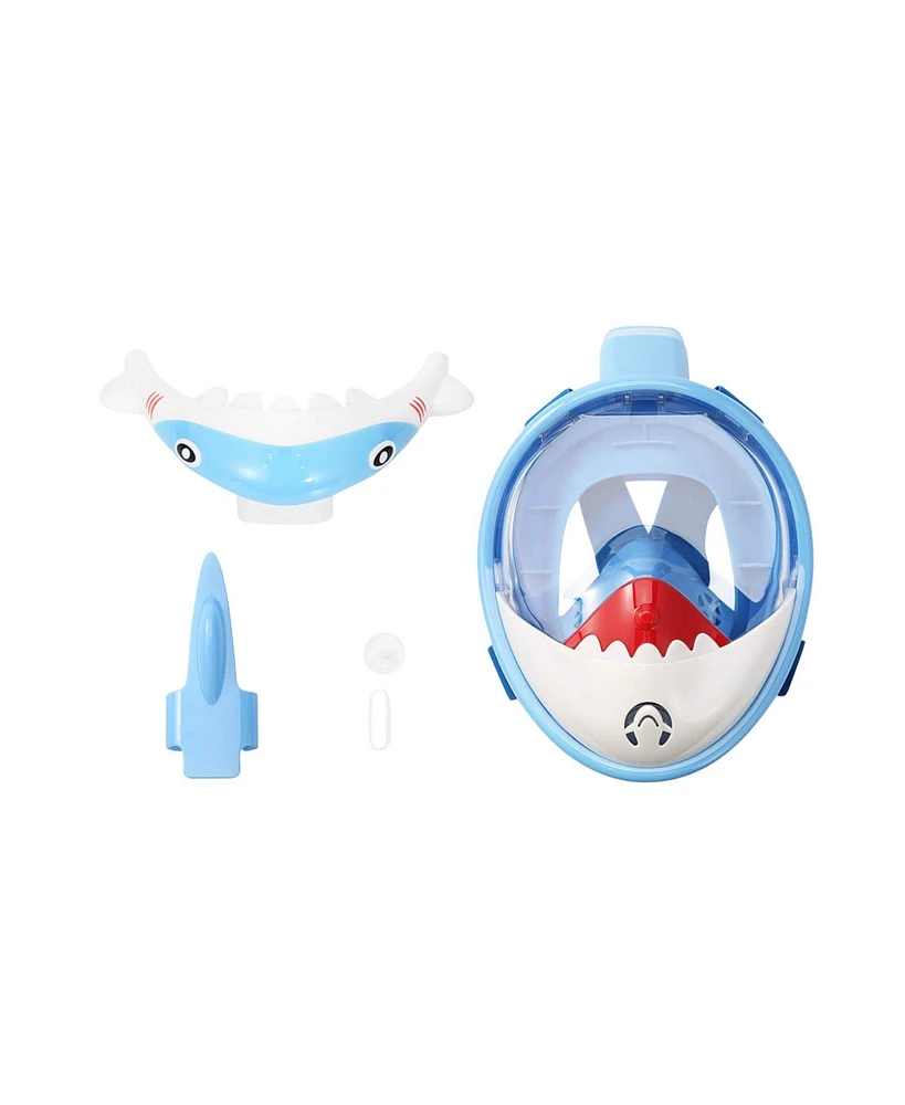 Sharky Blue Full Face Snorkel Mask – Anti-Fog, Safe Waterproof Underwater Snorkeling for Kids & Teenagers