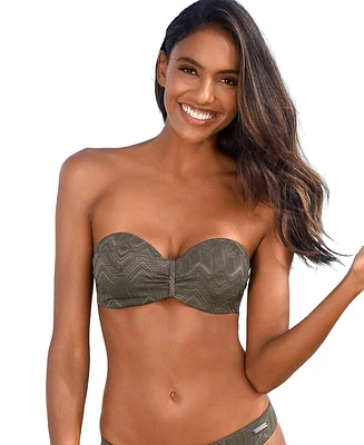 Lascana Women's Textured Bandeau Bikini Swimsuit Top Bra Sizing