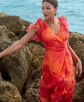 Xscape Petite Flutter-Sleeve High-Low Dress
