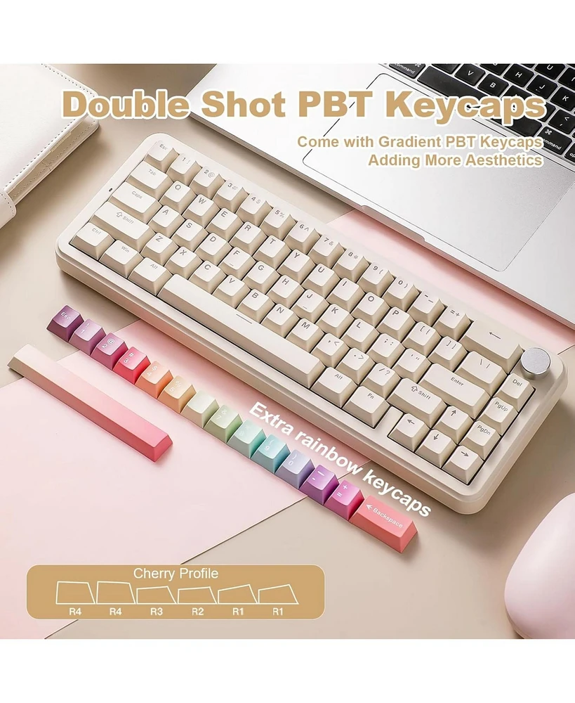 Yunzii B68 Wireless Mechanical Keyboard,Tri-Mode BT5.0/2.4GHz/Usb-c,Cute Pbt Keycaps,Hot Swappable Creamy Typing Gasket (Cocoa Cream V2 Switch)