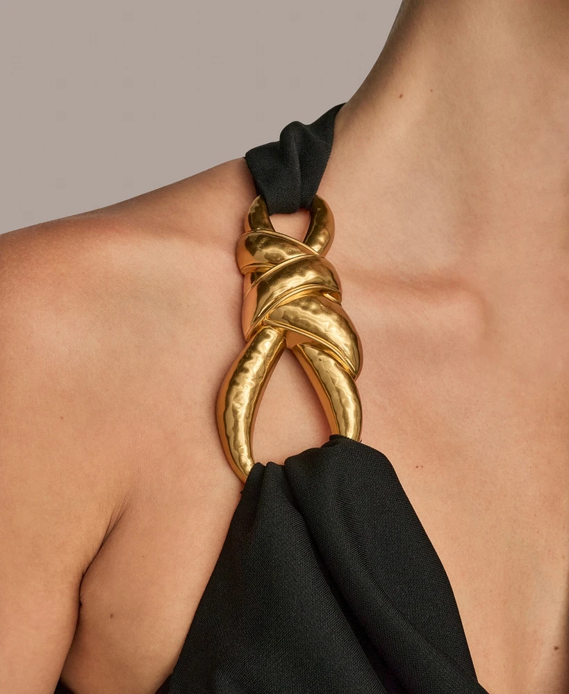 Donna Karan New York Women's Jersey Asymmetrical Cowl-Neck Hardware Dress