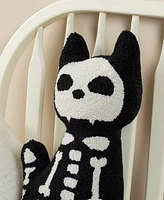 Glitzhome Halloween Hooked Skeleton Cat Shaped Decorative Pillow, 9" x 4"
