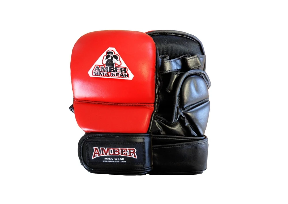 Amber Sports Mma Safety Training Gloves, Premium Leather, Shock Absorbing Foam,Adjustable Velcro Closure,Durable & Comfortable for Sparring,Red,Medium