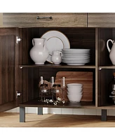 Homsee Marble patterned wooden multifunctional storage cabinet with two doors and two drawers, pantry