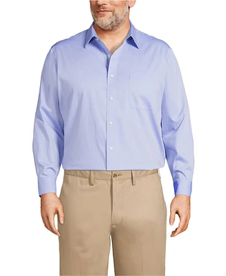 Lands' End Men's Big and Tall Traditional Fit Solid No Iron Supima Pinpoint Straight Collar Dress Shirt