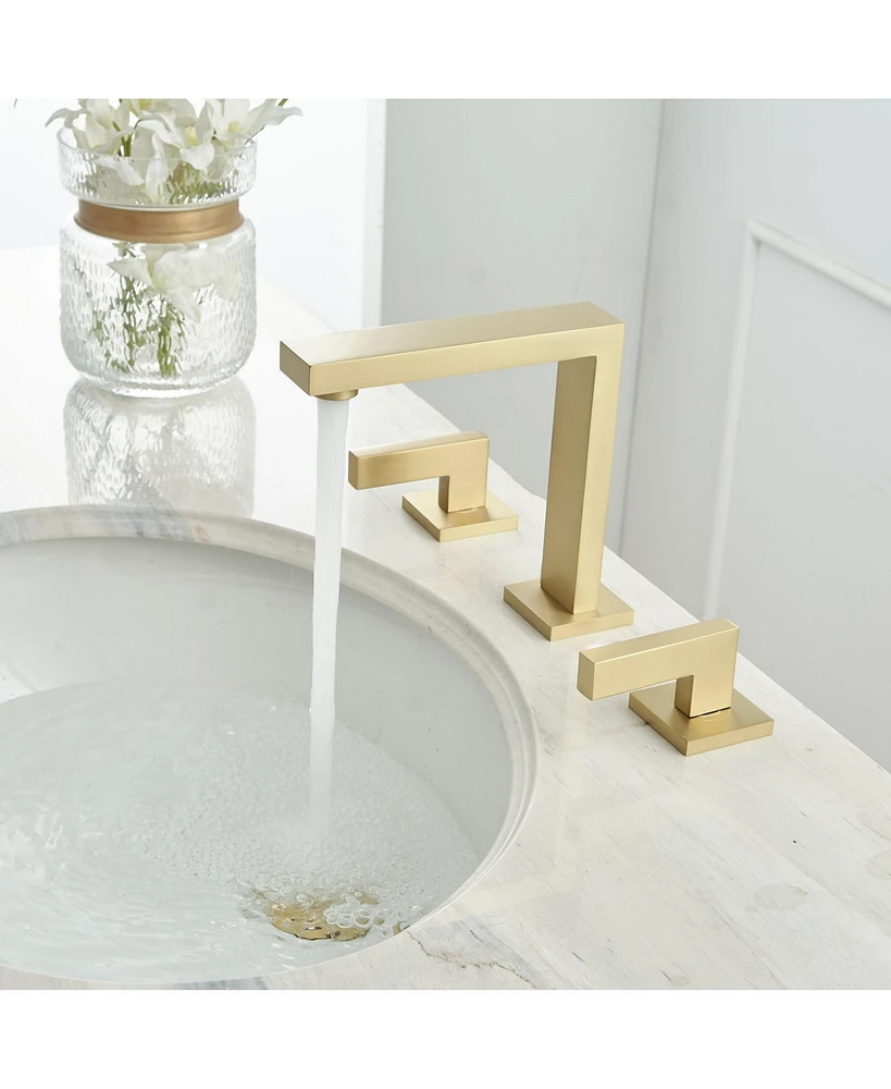 8 in. Widespread Double Handle Bathroom Faucet With Supply Hose in Brushed Gold