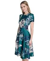 Calvin Klein Women's Scuba Floral-Print Fit & Flare Dress