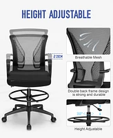 Sugift Ergonomic Drafting Chair Tall Office Chair with Foot Ring, Adjustable Height, Lumbar Support, Mesh Back