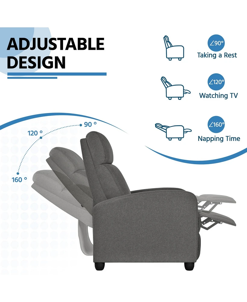 Yaheetech Modern Adjustable Single Fabric Recliner Sofa with Pocket Springs Living Room Bedroom Home Theater