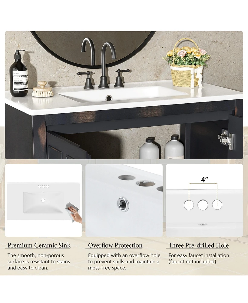 Casainc 36" Bathroom Vanity Organizer with Ceramic Sink, Stylish & Functional Storage