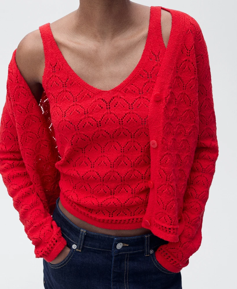 Mango Women's Openwork Detail Knit Cardigan