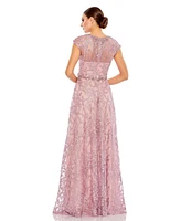 Mac Duggal Women's Embellished Floral Illusion Neckline Gown