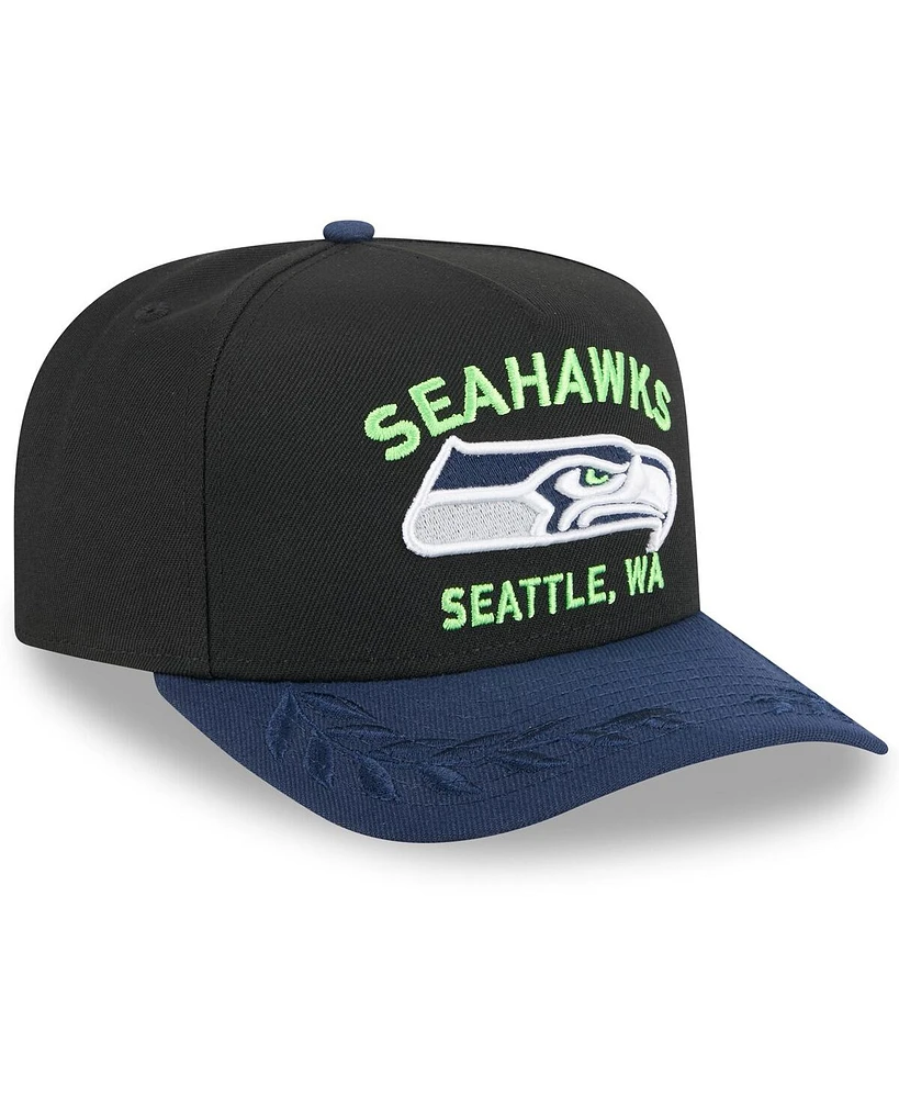 New Era Big Boys and Girls Black/College Navy Seattle Seahawks 2025 Nfl Draft A-Frame 9FIFTY Snapback Hat