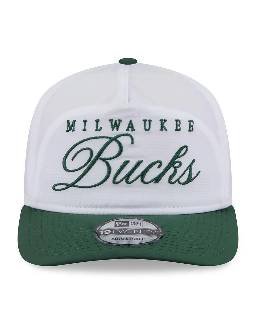 New Era Men's White/Hunter Green Milwaukee Bucks 2025 Nba Draft On-Stage Nylon 19TWENTY Adjustable Hat