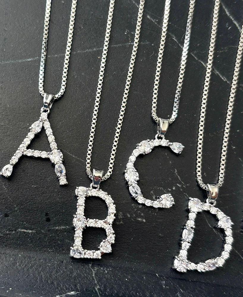 Adornia Silver Crystal Mixed Stone Initial Necklace