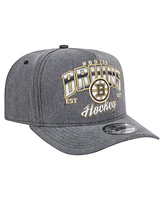 New Era Men's Charcoal Boston Bruins Throwback Washed A-Frame Pre-Curved 9FIFTY Snapback Hat