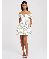 Miss Circle Women's Edeline Polka Dot Off-shoulder Pleated Mini Dress