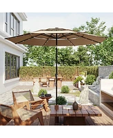 11 Ft Solar Sunshade Patio Umbrella with 32 Led Lights, Crank Control, Adjustable Tilt Angle