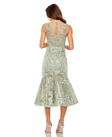 Mac Duggal Women's Sleeveless Embroidered Detail Mermaid Dress
