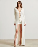 Modenaire Women's Ribbed Knit Longline Cardigan and Shorts Set