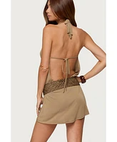 Edikted Women's Lukka Backless Halter Wrap Mini Dress