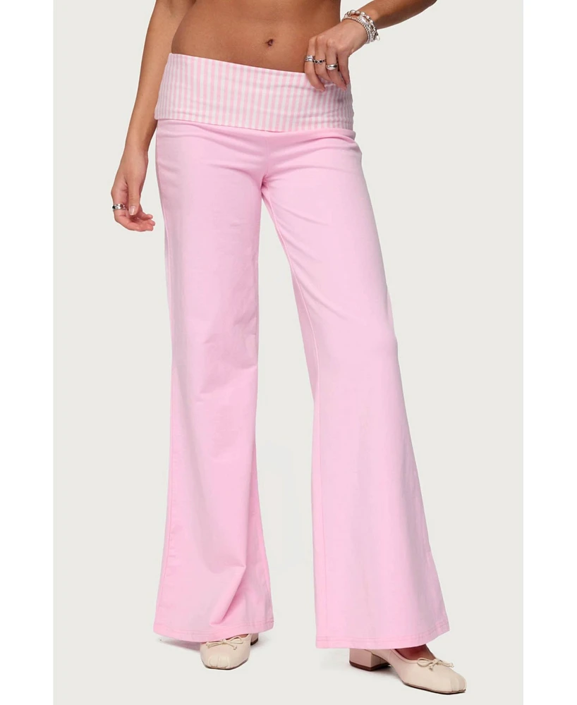 Edikted Women's Meshey Striped Fold Over Pants