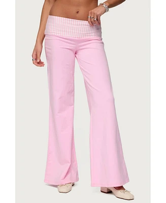 Edikted Women's Meshey Striped Fold Over Pants