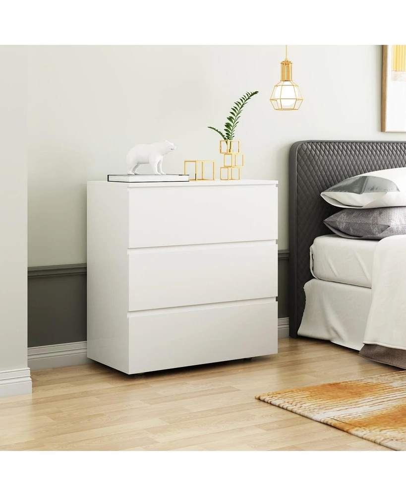 Bedside table with three drawers, multi-functional side table, end table in white wood, suitable for bedroom, living room, office