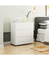 Bedside table with three drawers, multi-functional side table, end table in white wood, suitable for bedroom, living room, office