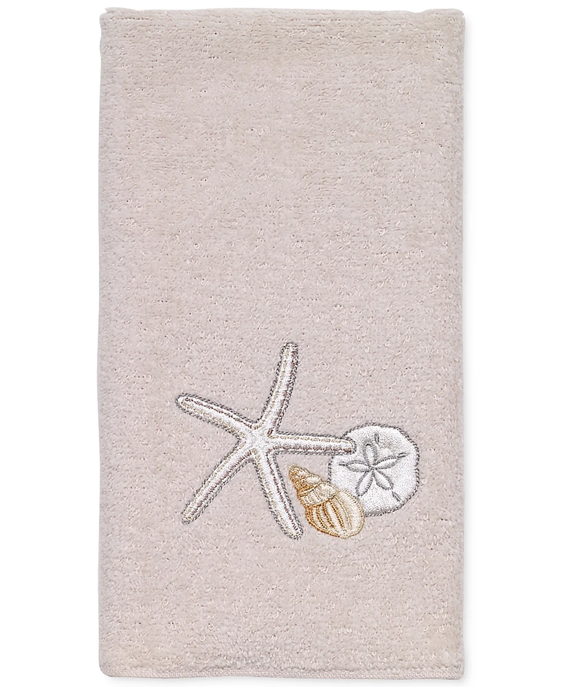 Avanti Seaglass Embroidered Seashell Cotton Fingertip Towel, 11" x 18"
