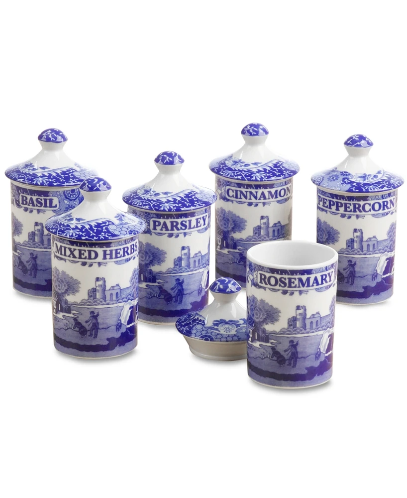 Spode Blue Italian Spice Jars, Set of 6