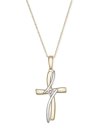 Diamond Accent Cross Pendant Necklace in 10k Yellow and White Gold