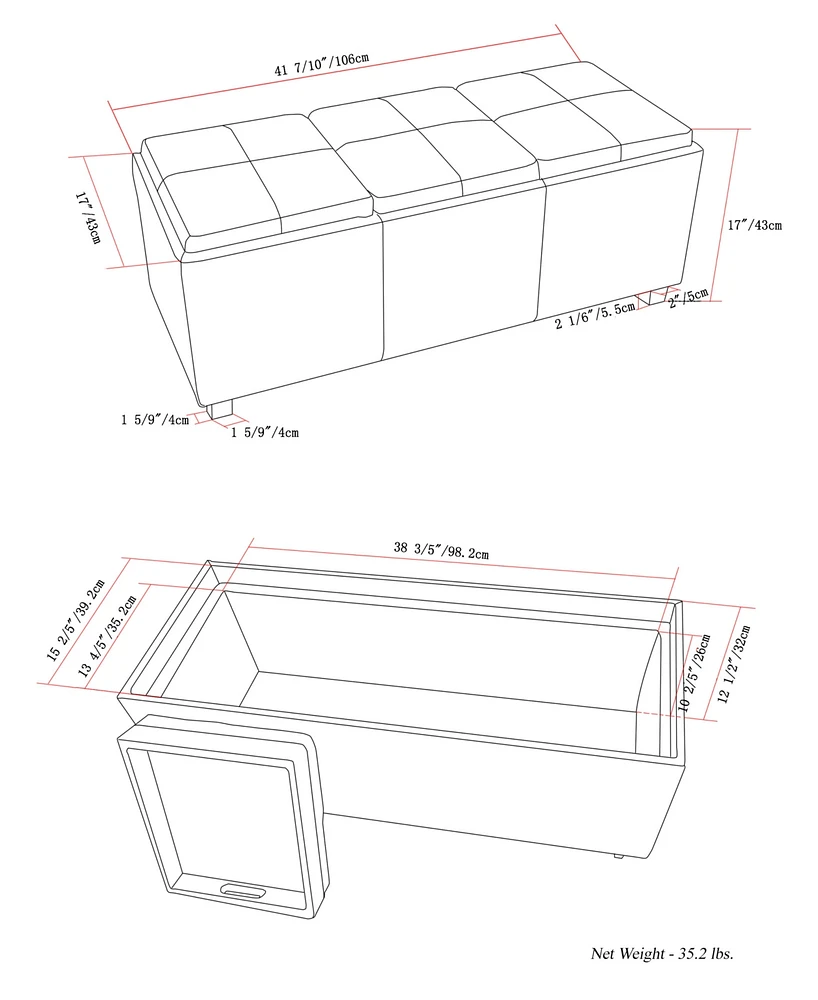Avalon Faux Leather Storage Ottoman with 3 Trays