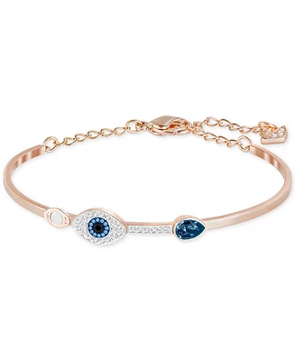 Swarovski Rose Gold-Tone Clear and Blue Crystal Evil Eye Adjustable Bangle Bracelet