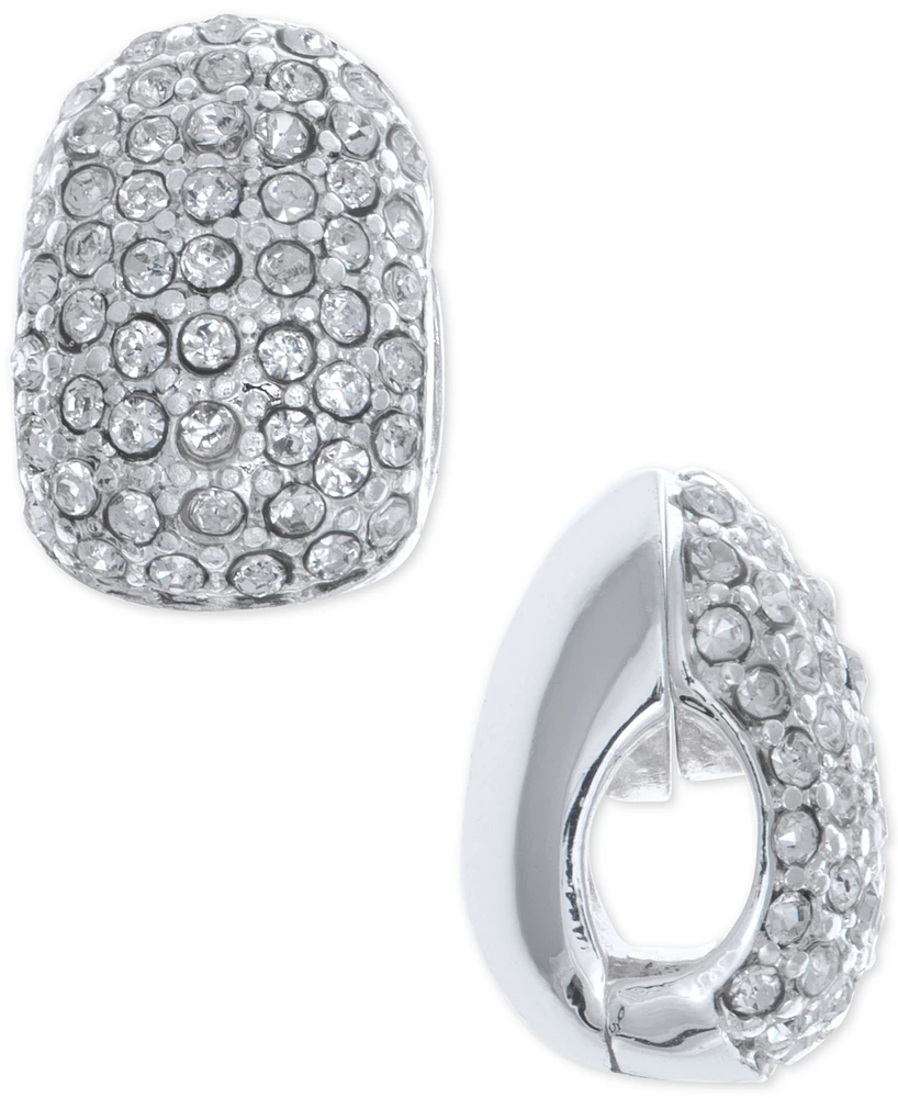 Anne Klein Silver-Tone Black Crystal Huggie Clip-On Earrings